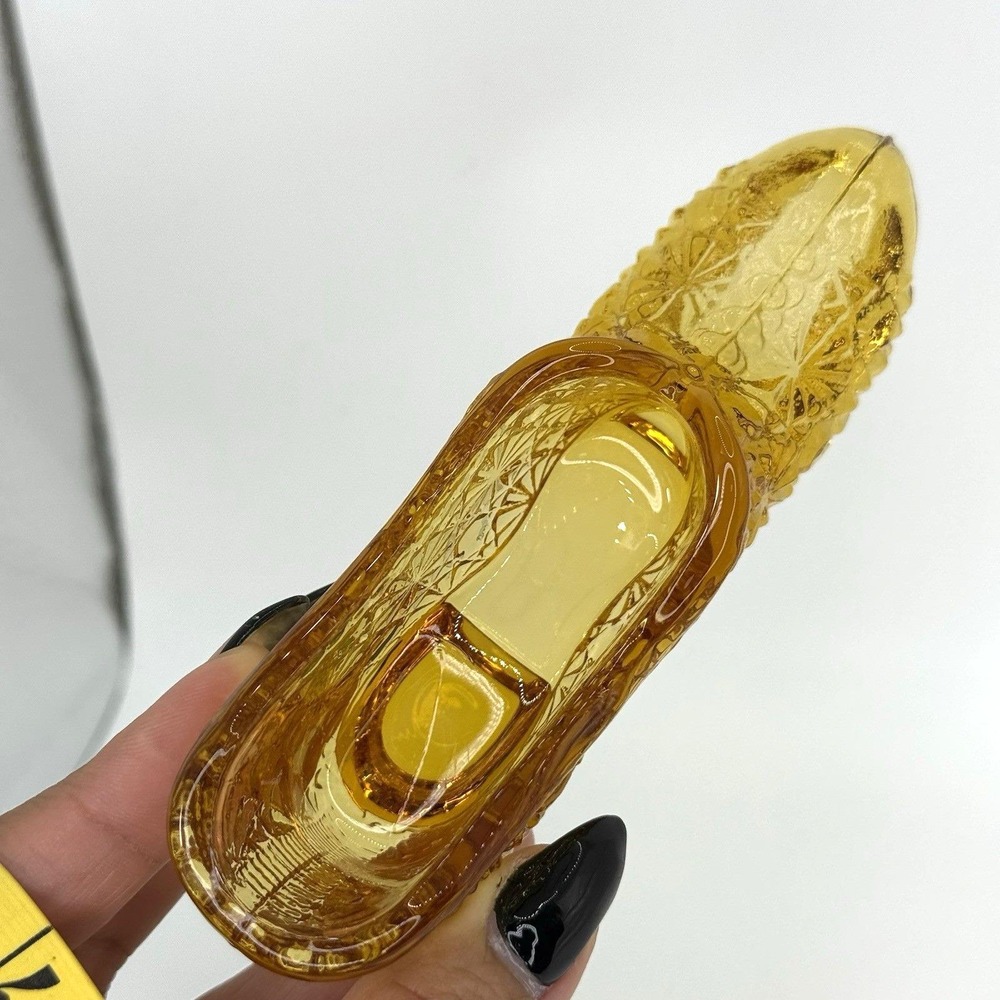 Vintage Amber Daisy & Button Glass Shoe Slipper Heeled Boot‎ Collectible 4.5" - Picture 7 of 10